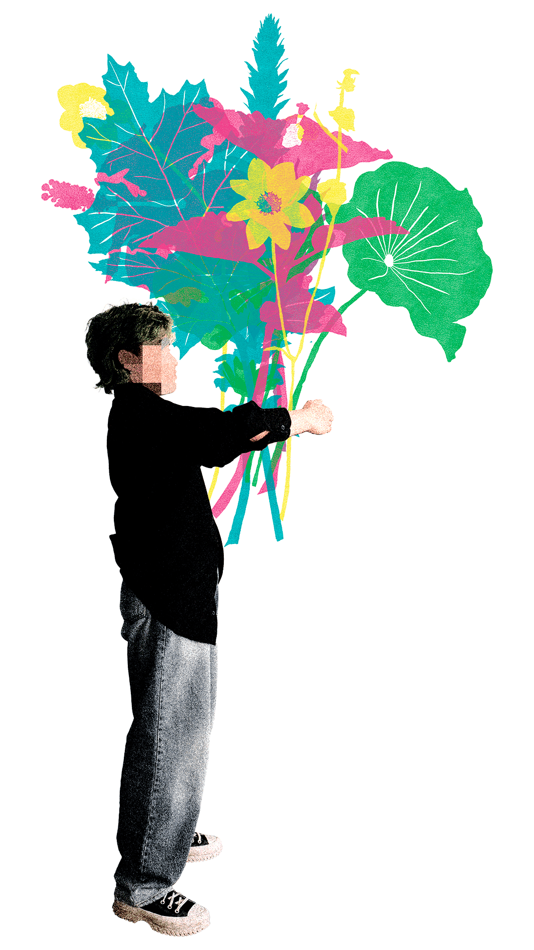 A PNG of Andy Chau holding Lei flowers.